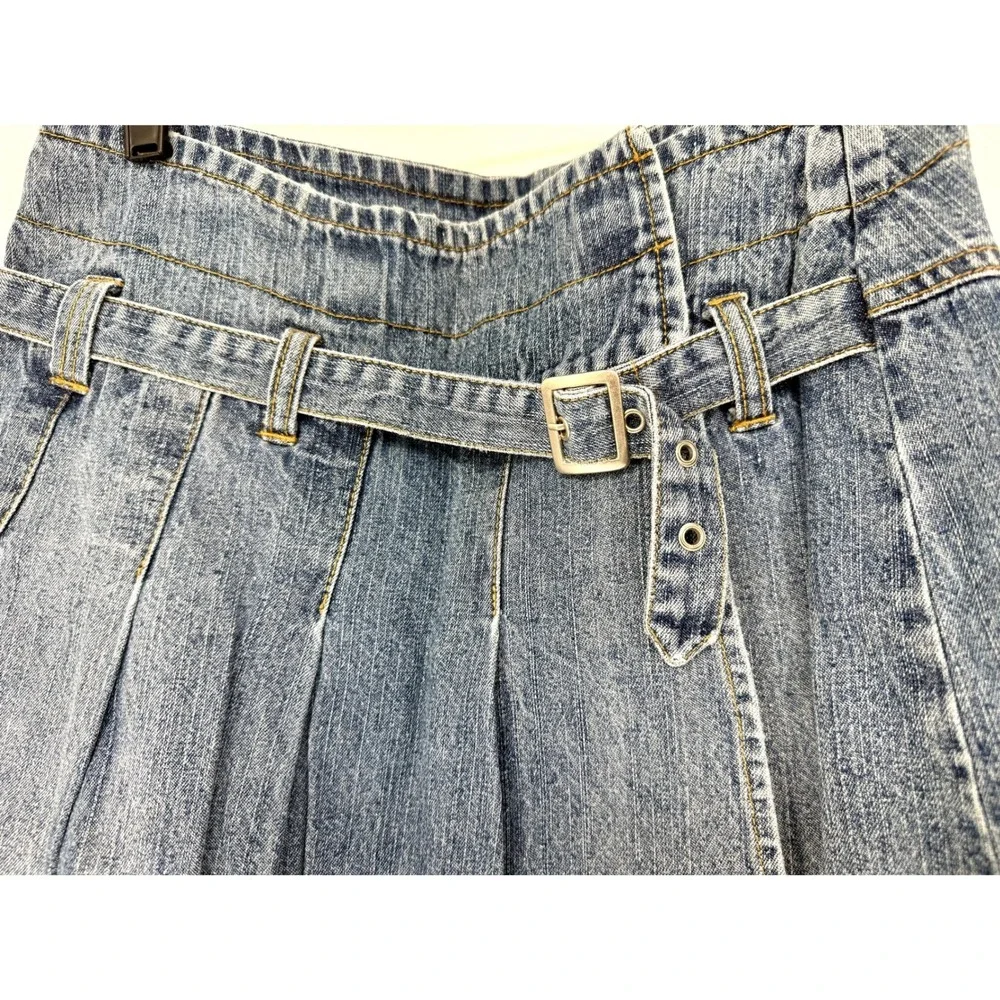 Vintage Y2K Justice‎ Denim Mini Skirt Pleated Belted Grunge 90s
